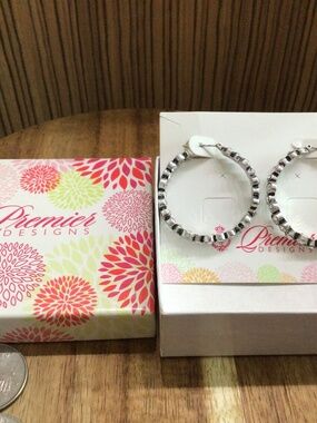 Premier Designs hoop earrings with rhinestones. Brand new in box.